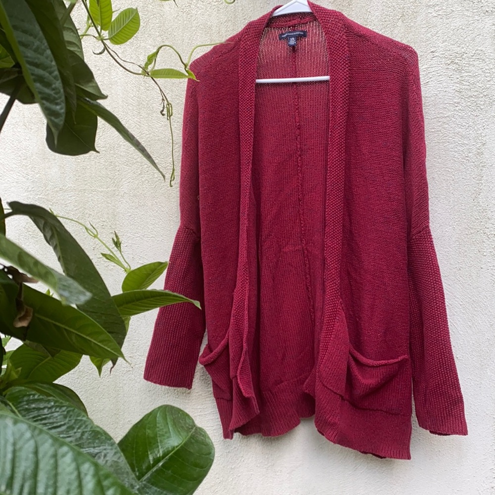 Maroon Knit Cardigan Sweater American Eagle Sz L